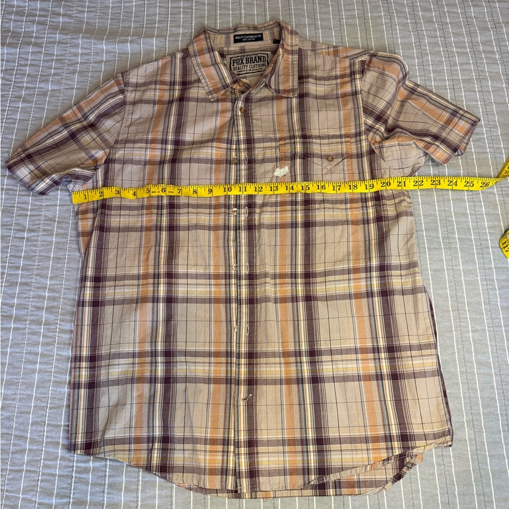 Fox Short Sleeve Plaid Button-Down Shirt - Tan & Purple